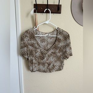 Amuse Society Leopard Crop Button Down Top